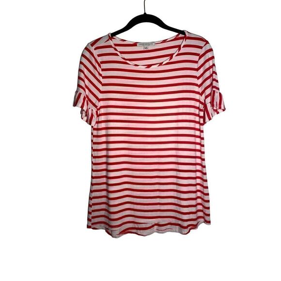 Green envelope red &white striped ruffle sleeve top/Christmas/holiday/size XS - Picture 1 of 4